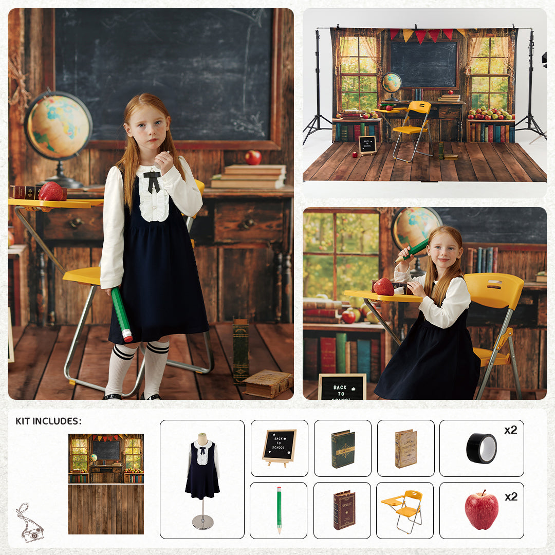 Kate Back to School Chalkboard Globe Photo Kit Photography Backdrops&Props Themed Bundle