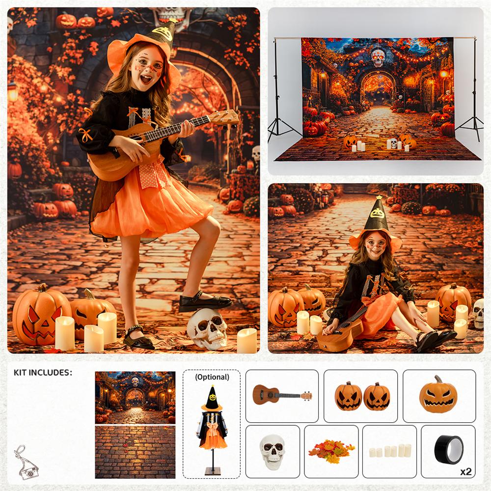 Halloween Town Pumpkin Skull Lights Backdrop Designed by Emetselch