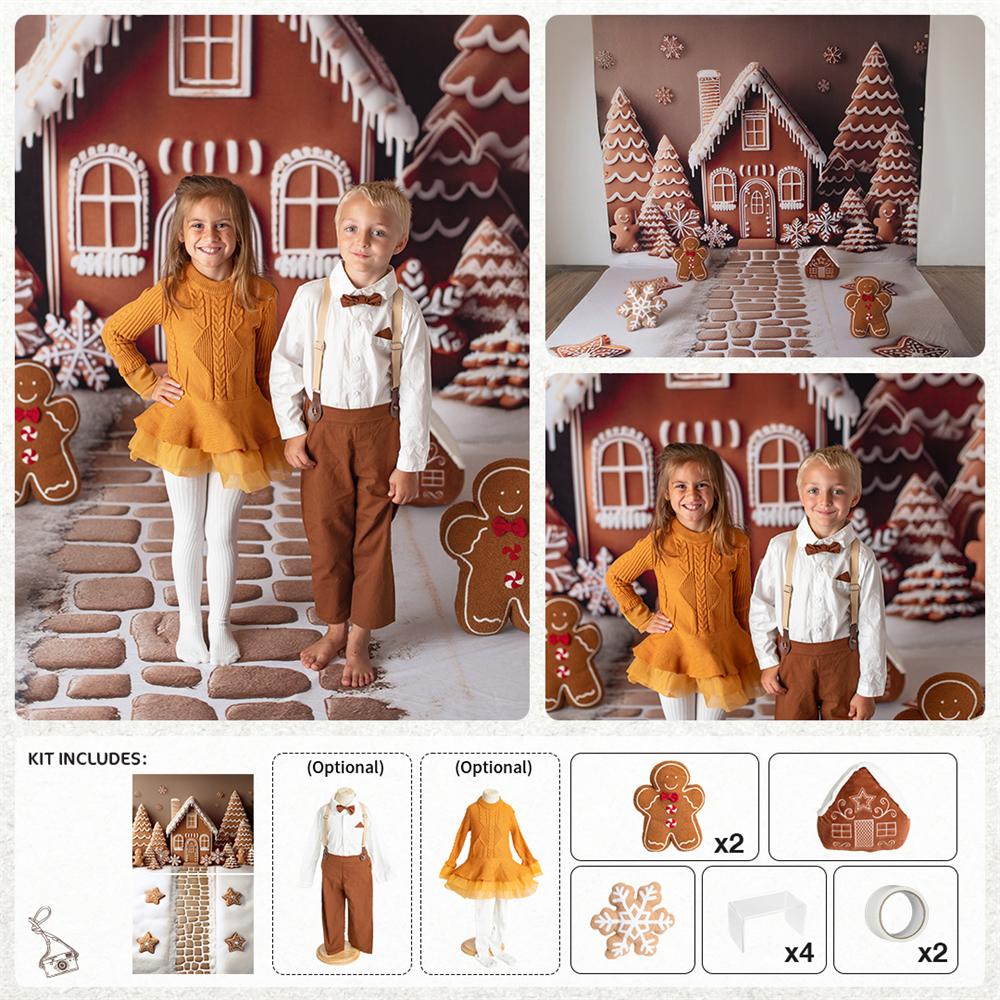 RTS Kate Winter Christmas Gingerbread Lane Photo Kit Photography Backdrops&Props Themed Bundle