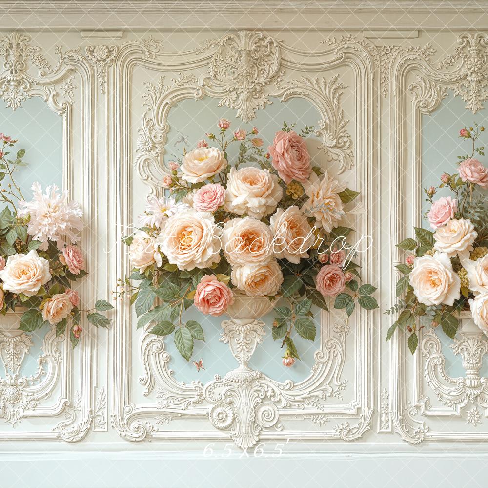 Kate Vintage Wall Flower Pastel Roses Printed Backdrop Designed by Chain Photography