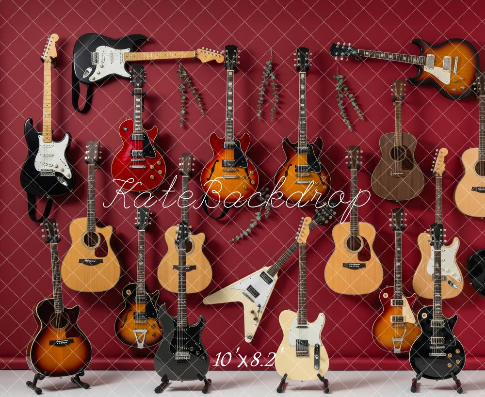 Kate Electric and Acoustic Guitars Red Wall Backdrop Designed by Patty Roberts
