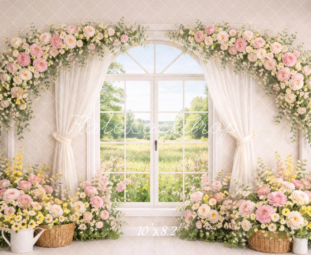 Kate Spring Flower Arch Window Pastel Flowers Backdrop Designed by Megan Leigh Photography