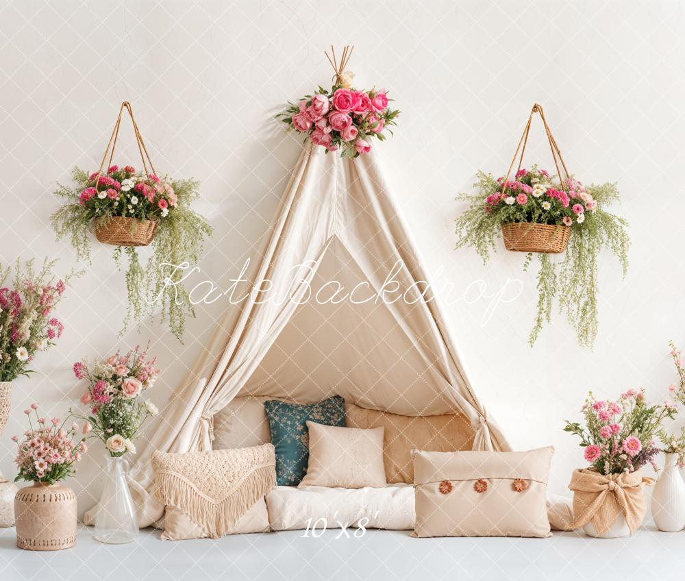 Spring Bohemian Floral Tent Pillow Foto Achtergrond Designed by Emetselch