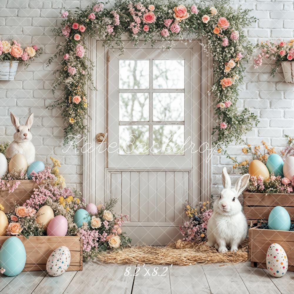 Kate Easter Bunny Floral Egg White Door Backdrop Designed by Emetselch