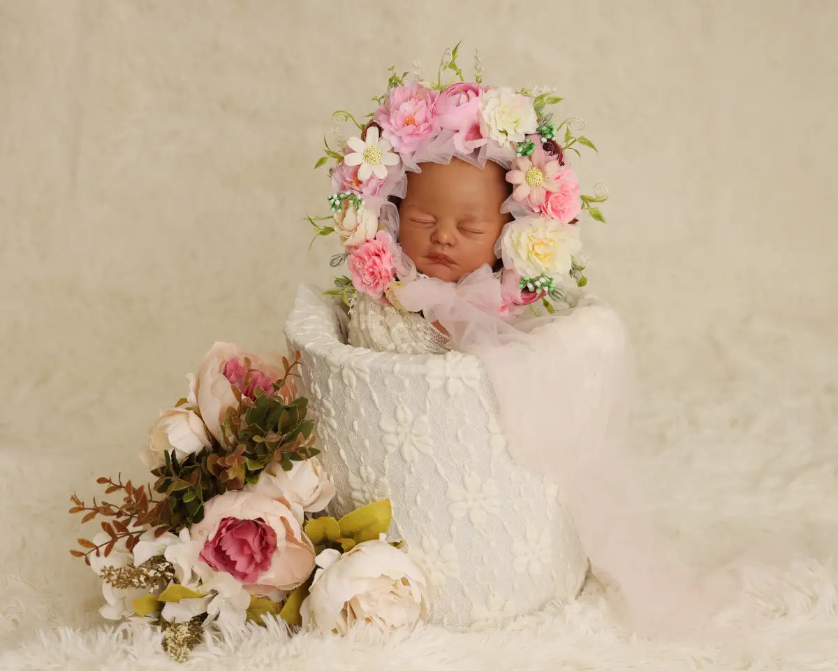 Kate Pink Floral Bonnet for Newborn Photography