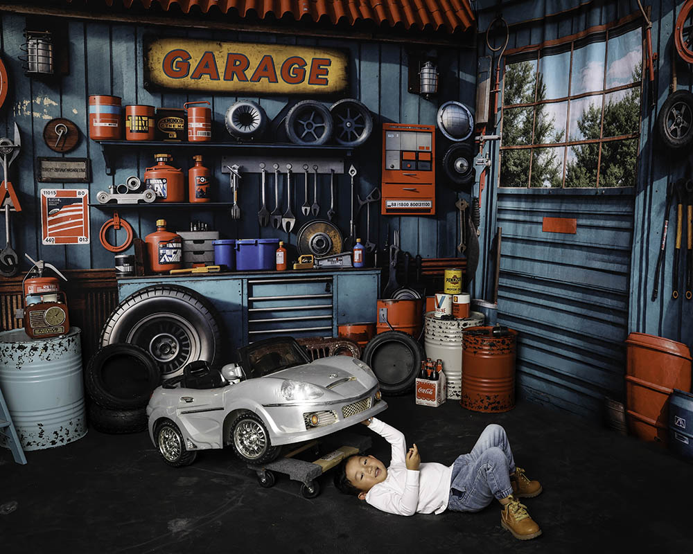 Kate Ink Blue Garage and Wall Metal Frame Window Forest Room Set