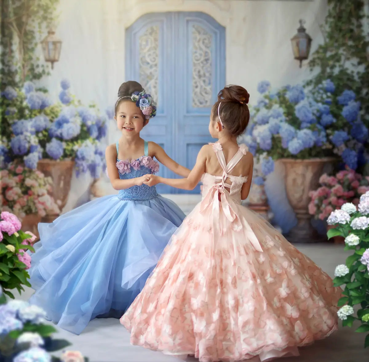 Kate Spring Flowers Green Plants Blue Door Backdrop Designed by Emetselch