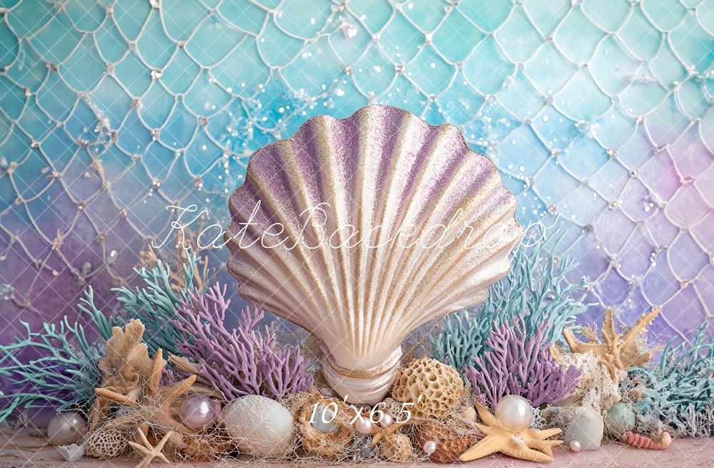 Kate Mermaid Seashell Coral Backdrop Designed by Ashley Paul
