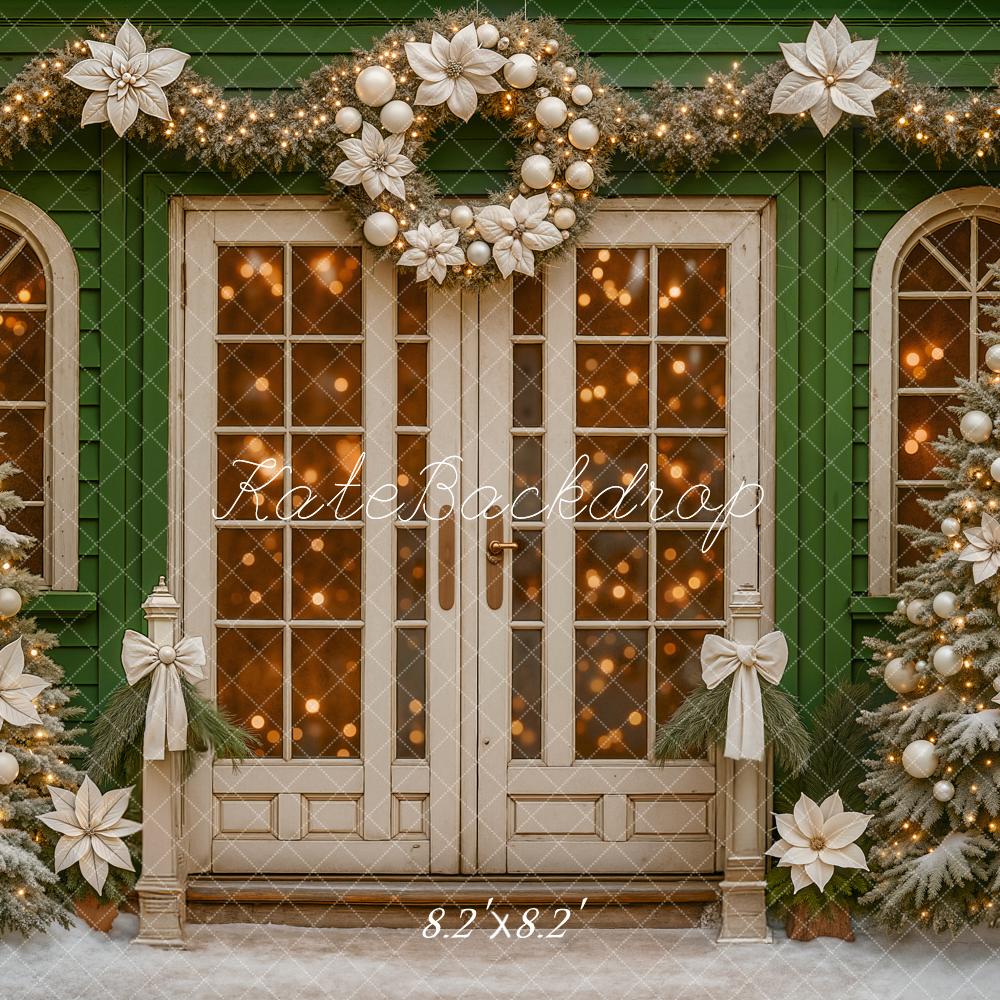 Kate Christmas Trees White Poinsettias Doorway Wreath Backdrop Designed by Ashley Paul