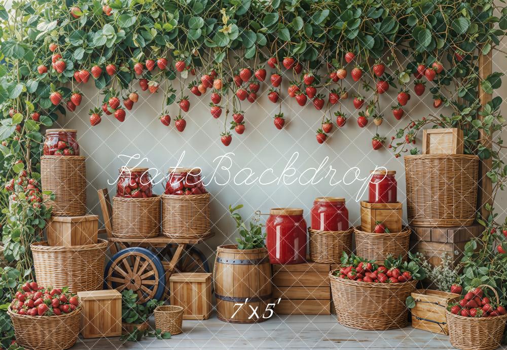 Kate Summer Strawberry Harvest Basket Rustic Backdrop Designed by Emetselch