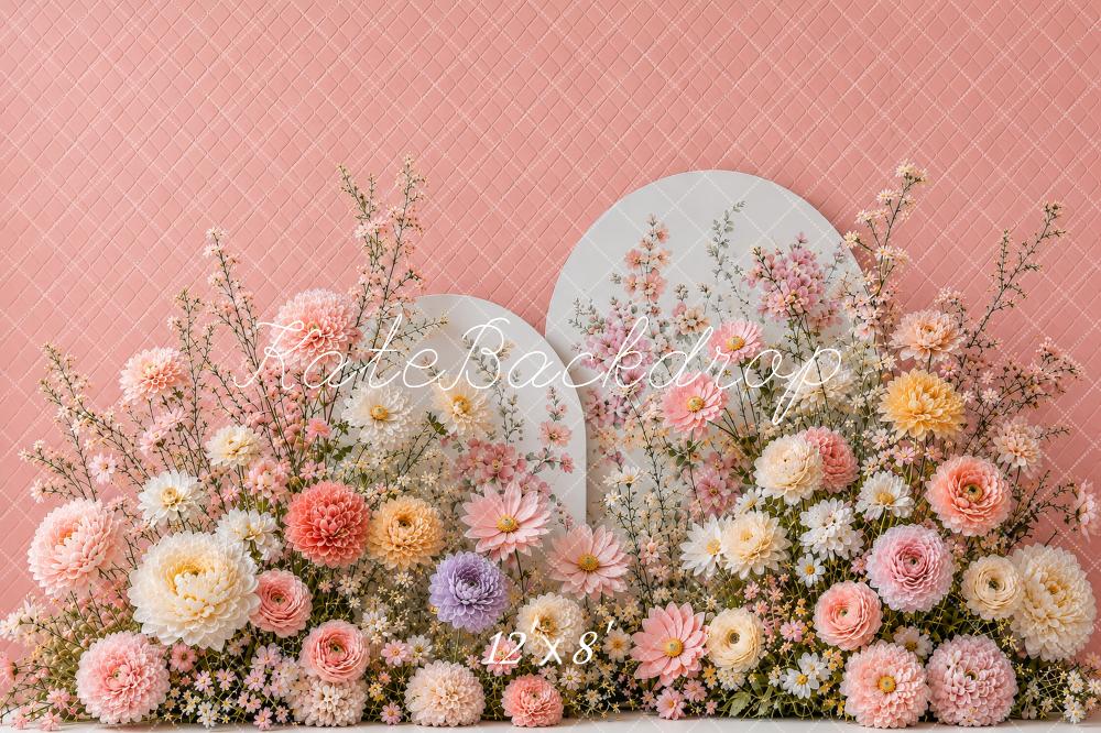 Kate Cake Smash Blush Pink Floral Arch Garden Printed Backdrop Designed by Shutter Swan Studios