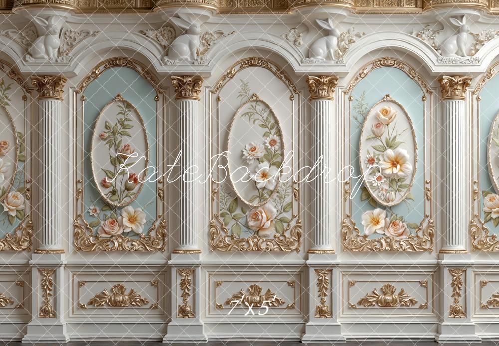 Kate Spring Ornate Floral Panel Column Rabbit Printed Backdrop Designed by Mini MakeBelieve