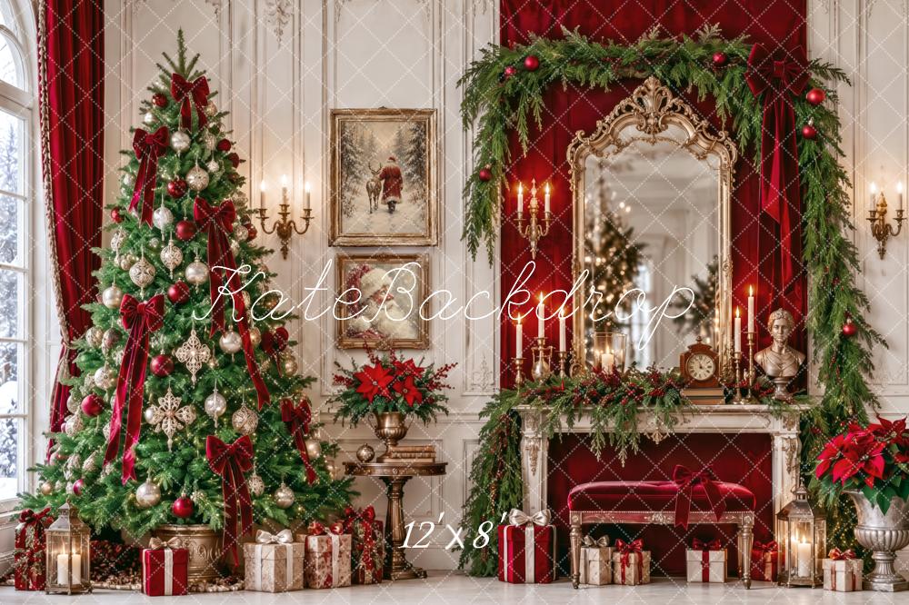 Kate Christmas Tree Garland Dressing Mirror Vintage Printed Backdrop Designed by Patty Roberts
