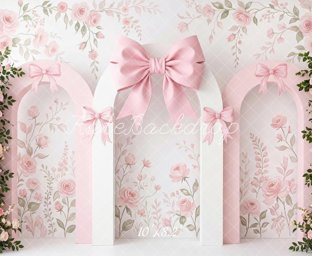 Kate Flower Arch Pink Roses Bows Floral Wall Printed Backdrop Designed by Patty Roberts