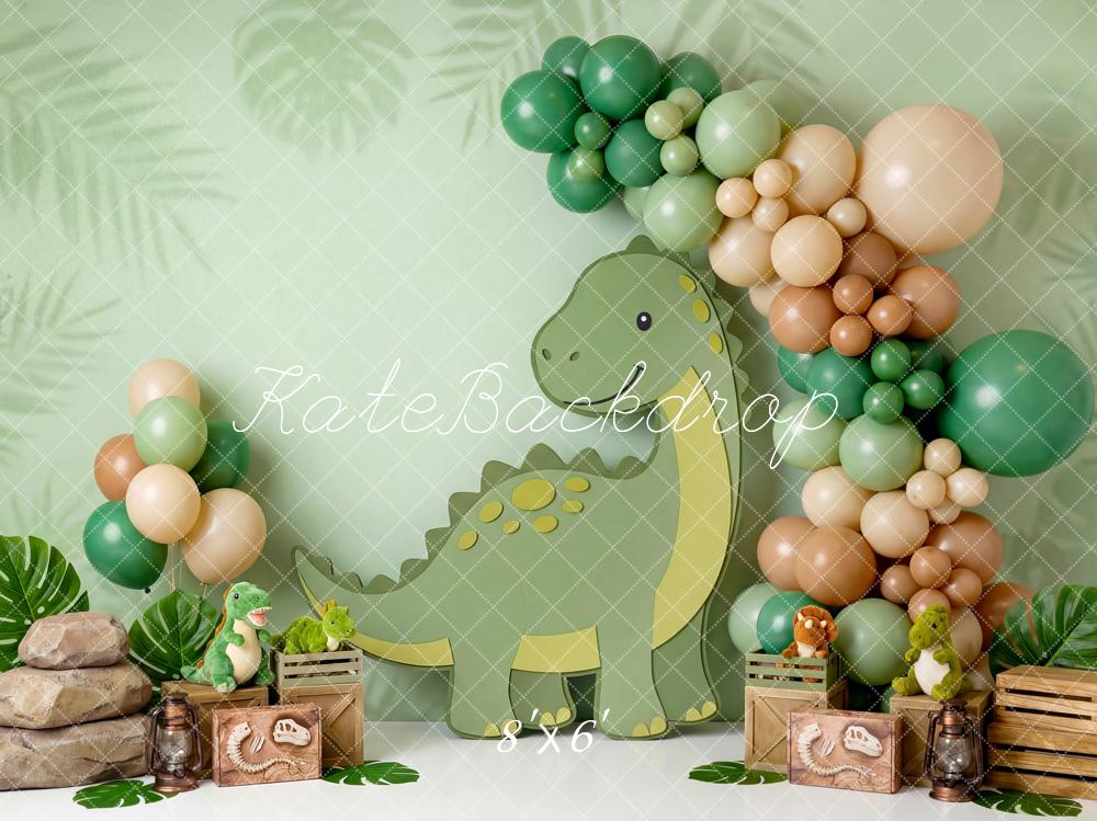 Kate Cake Smash Dinosaur Jungle Balloons Crates Leaves Backdrop Designed by Patty Roberts
