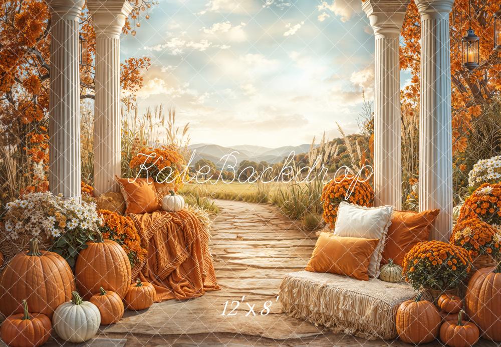 Kate Fall Rustic Pumpkins Columns Pathway Backdrop Designed by Emetselch