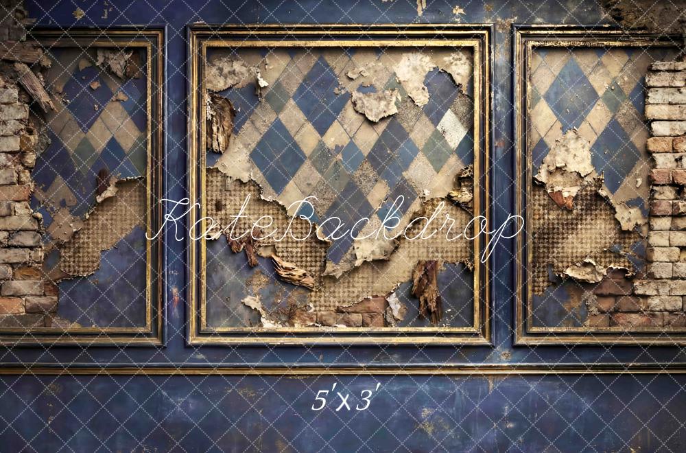 Kate Father's Day Vintage Blue Distressed Diamond Pattern Wall Printed Backdrop Designed by Mini MakeBelieve