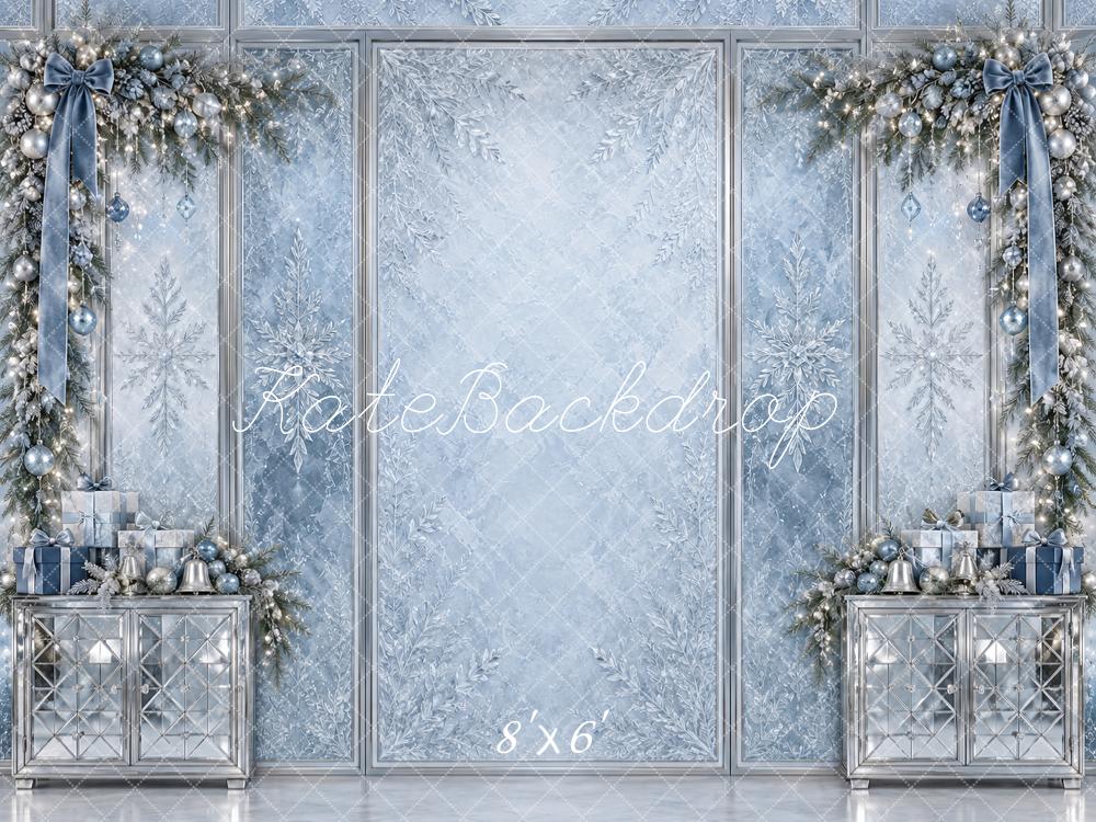 Kate Christmas Icy Blue Silver Snowflake Garland Printed Backdrop Designed by Vertigo Productions