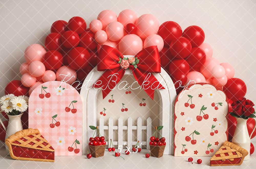 Fondo de globos de pastel de cumpleaños de cereza
