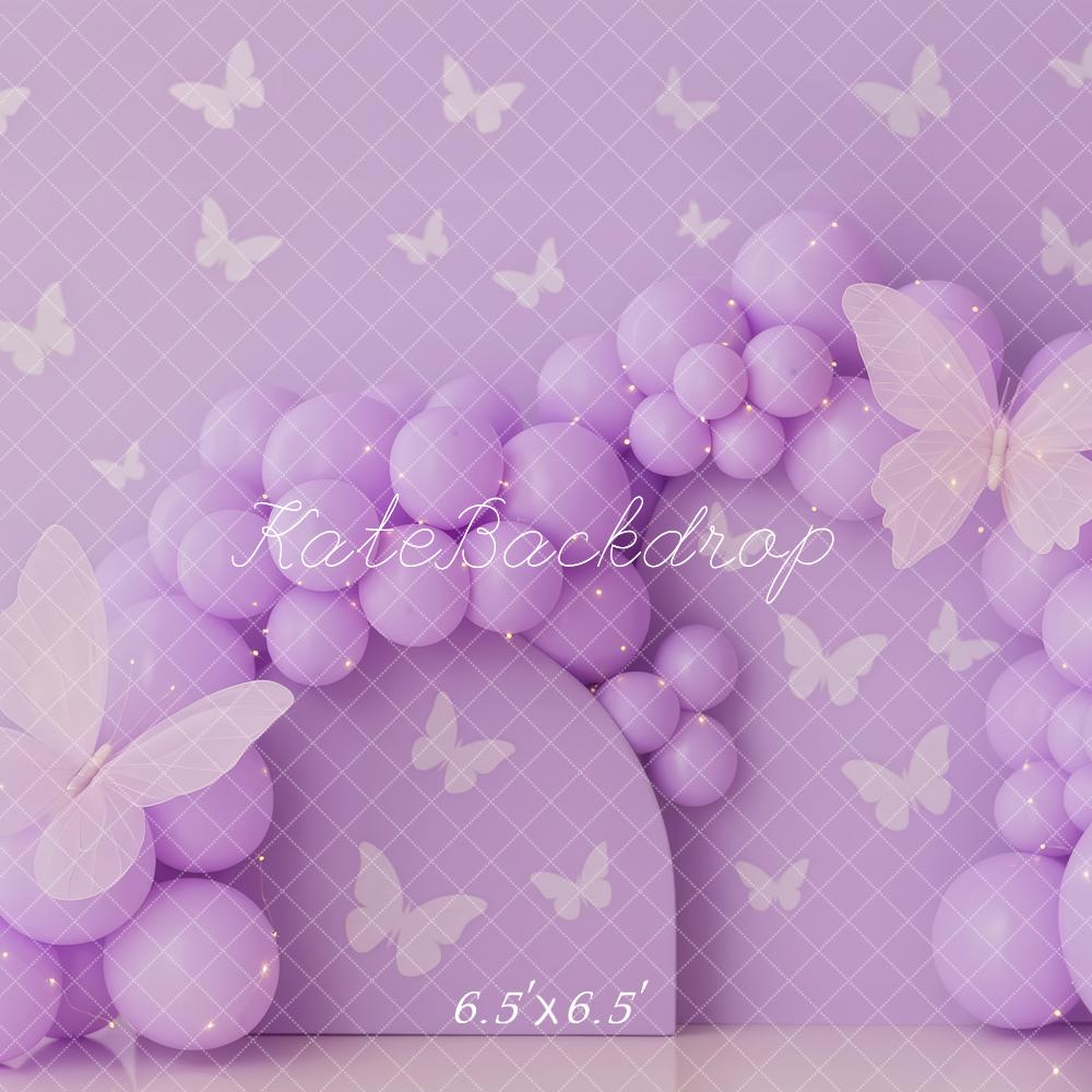 Kate Cake Smash Purple Balloon Arch Butterfly Backdrop Designed by Patty Roberts