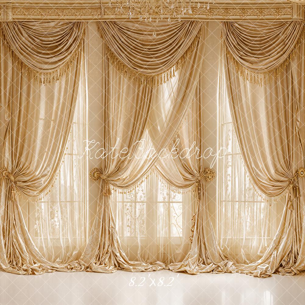 Kate Gold Draped Curtains and Columns Backdrop Designed by Emetselch