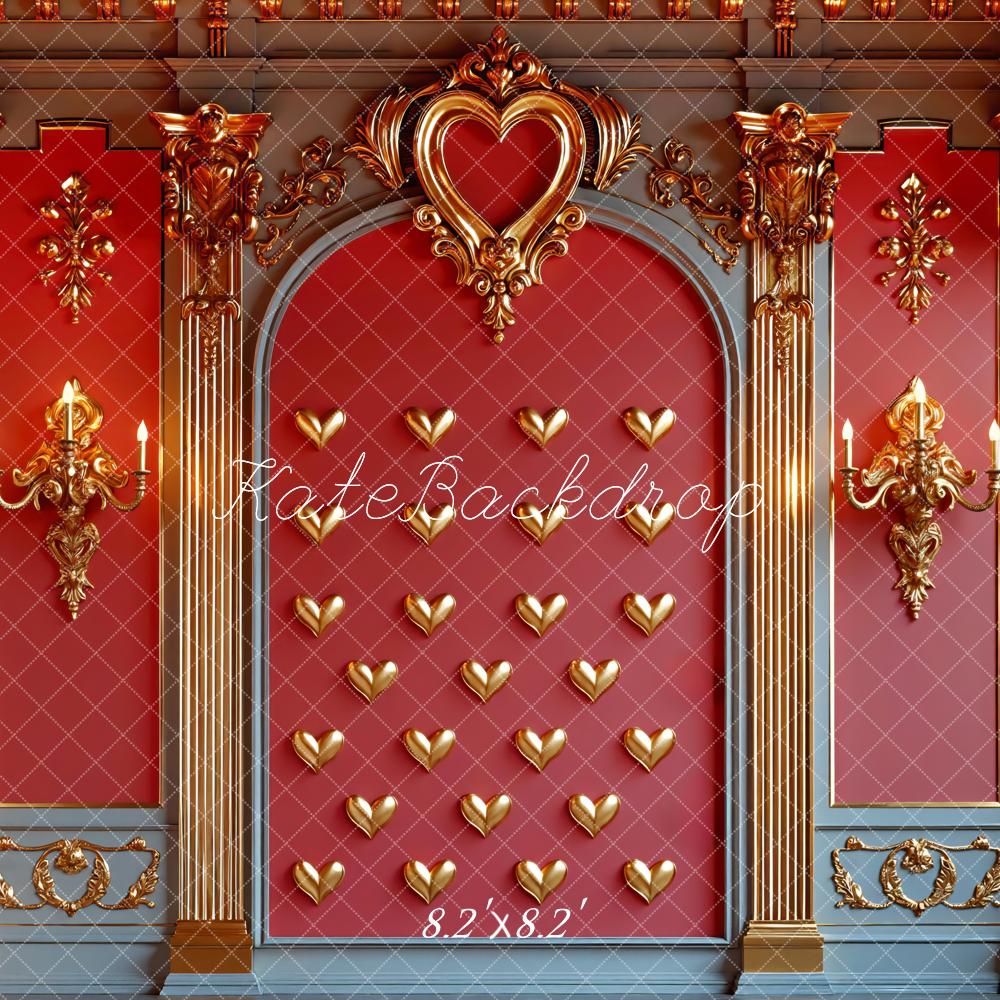 Kate Valentines Red Baroque Gold Heart Wall Backdrop Designed by Mini MakeBelieve