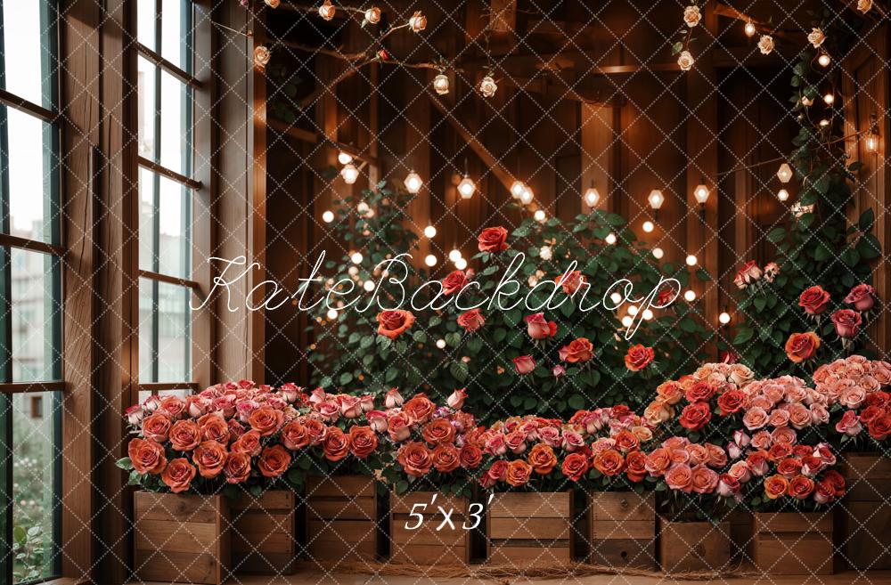 Romantische Bloemen Raamverlichting Foto Achtergrond Designed by Emetselch