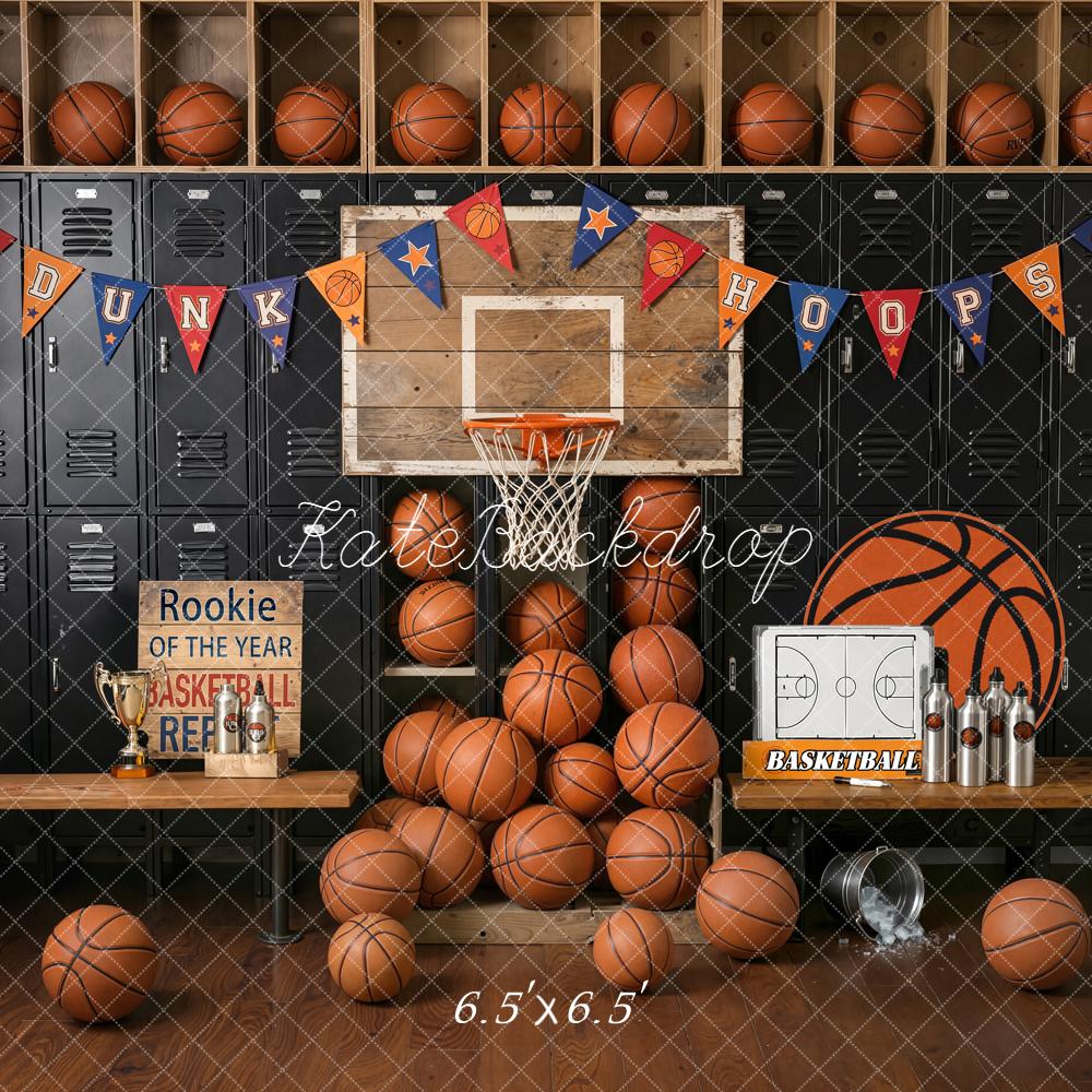 Kate Basketball Locker Room Bench Hoop Basketballs Backdrop Designed by Emetselch