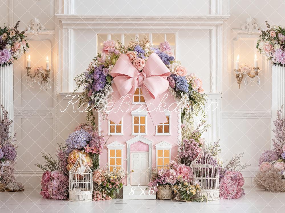 Kate Spring Pink House Flower Arch Birdcage Backdrop Designed by Emetselch