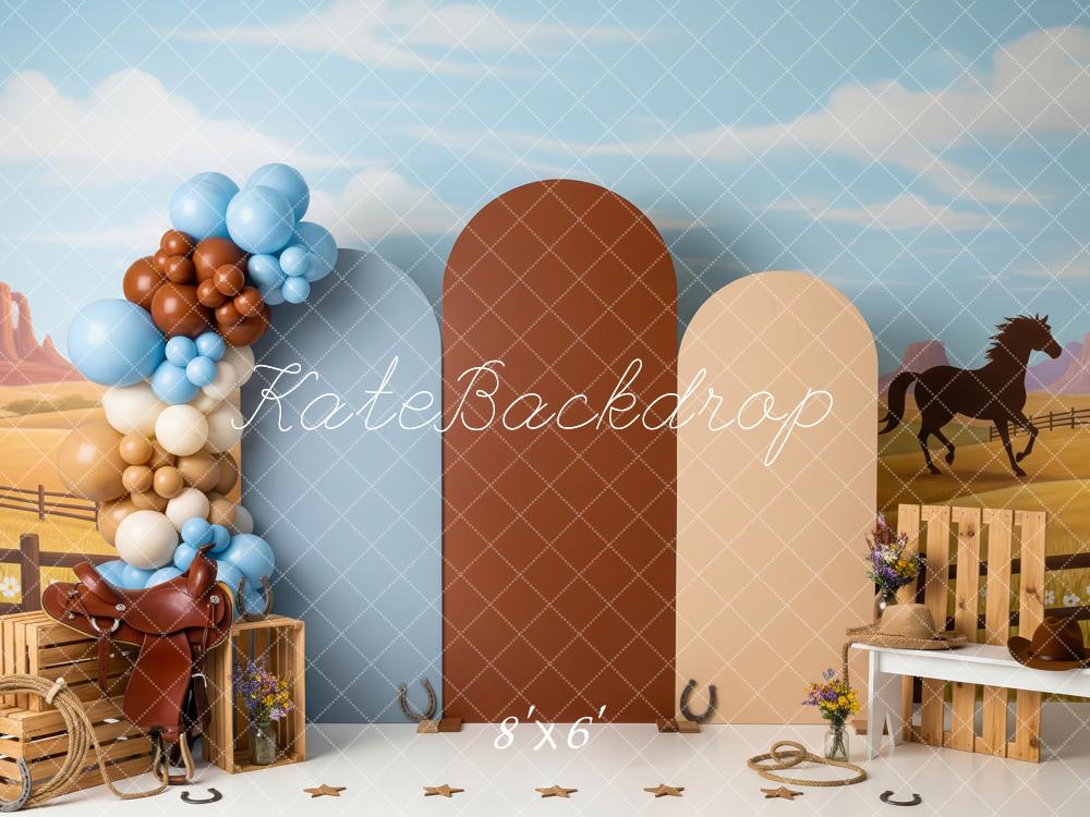 Kate Western Cowboy Desert Saddle Horse Balloons Printed Backdrop Designed by Patty Roberts