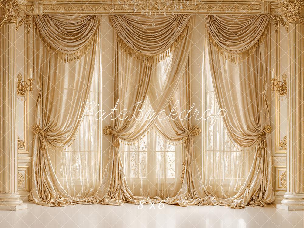 Kate Gold Draped Curtains and Columns Backdrop Designed by Emetselch