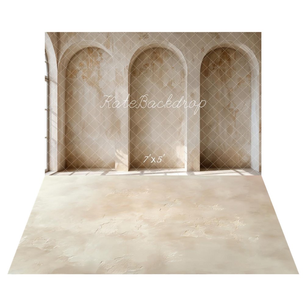 Kate Vintage Arched Alcove Wall Printed Backdrop+Beige Abstract Texture Printed Floor Backdrop