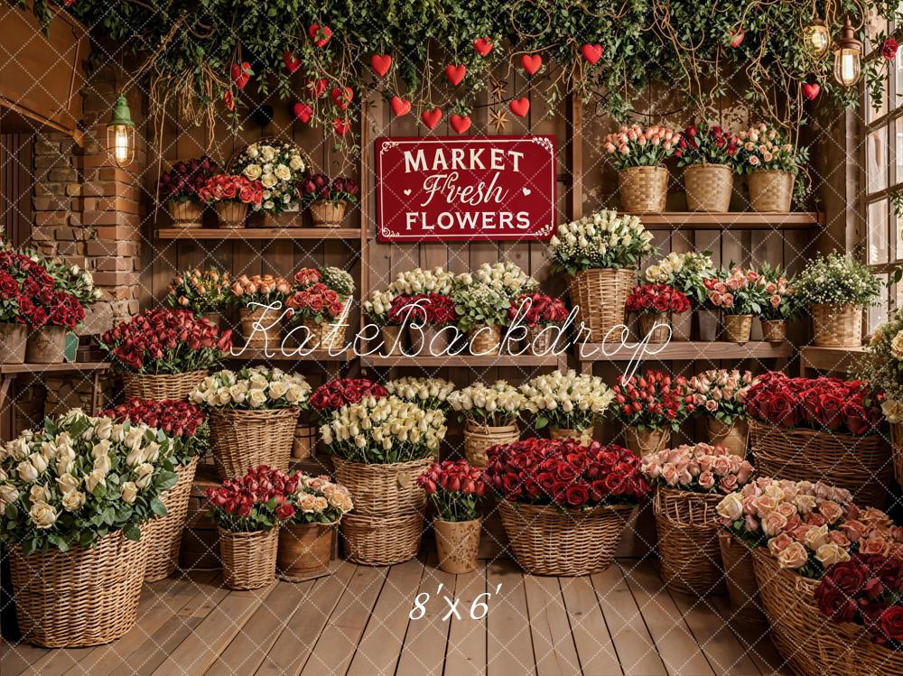 Kate Valentines Flower Market Basket Roses Shelves Backdrop Designed by Emetselch