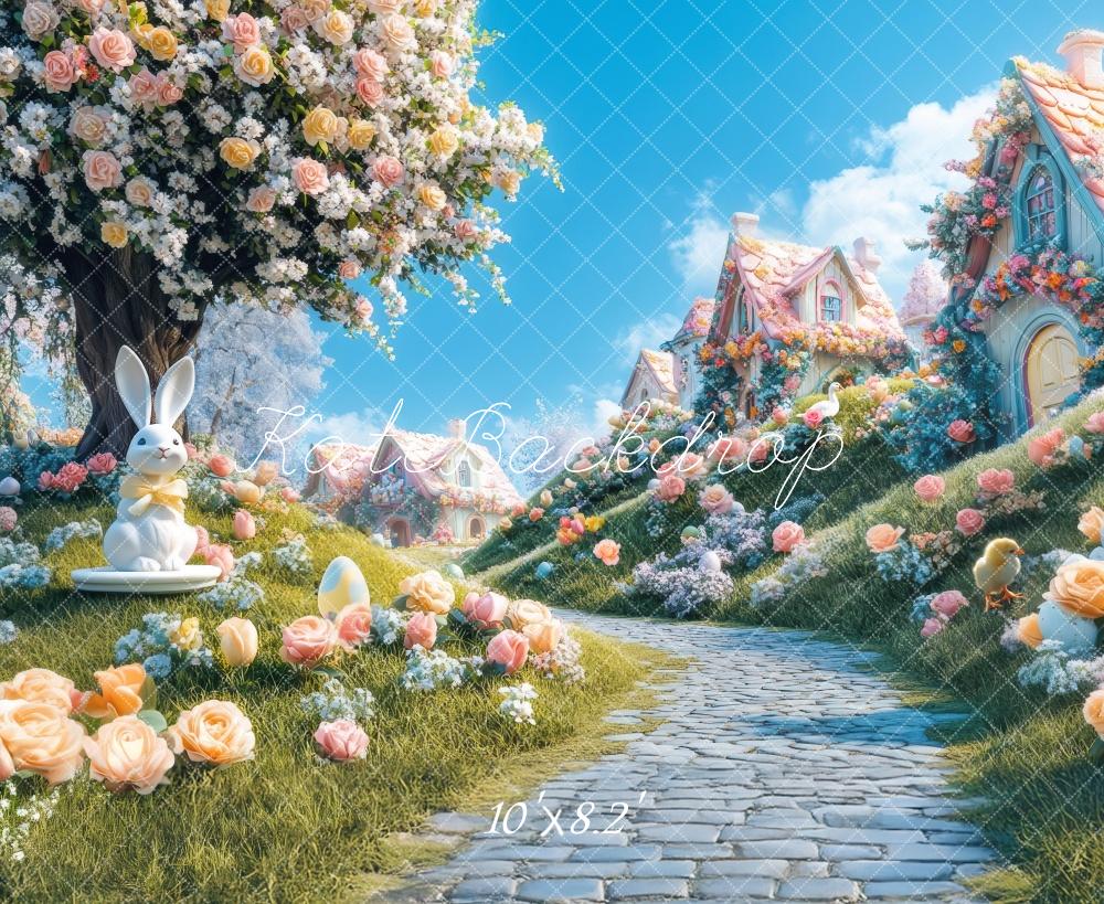 Easter Bunny Village Hill Path Foto Achtergrond Designed by Mini MakeBelieve