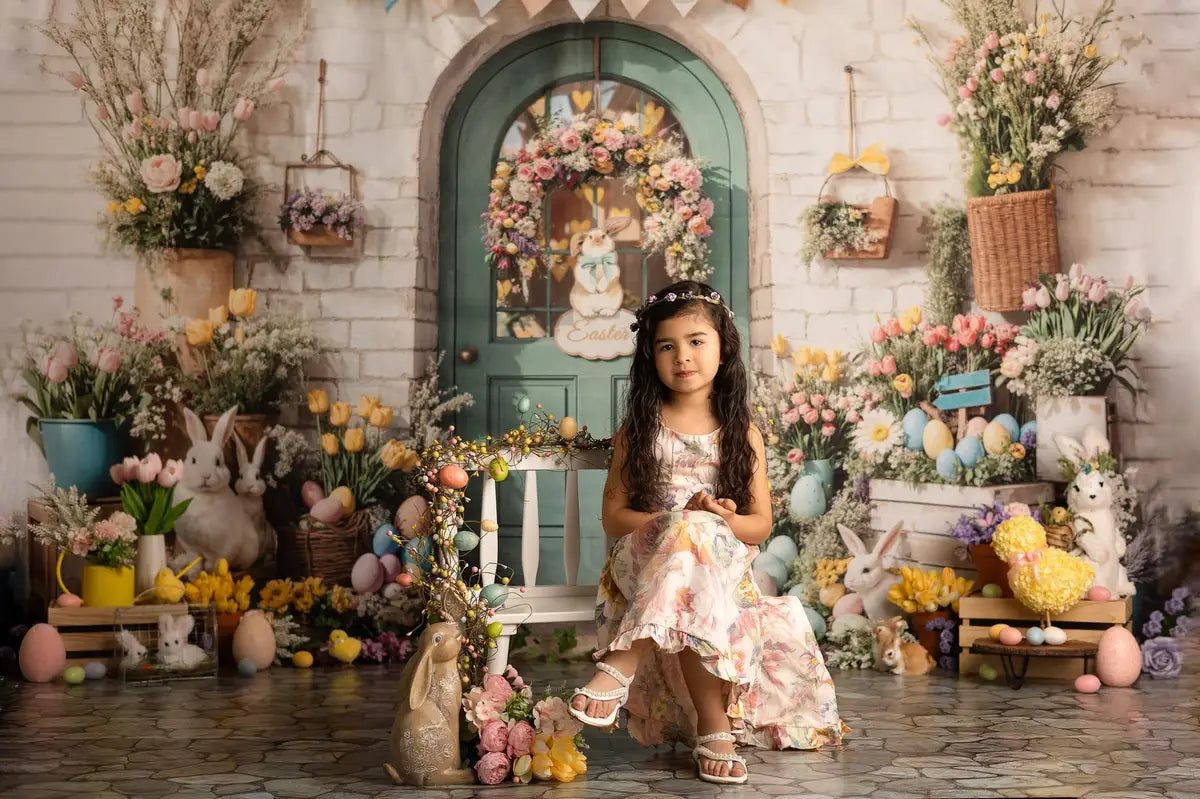 Kate Easter Bunny Flowers Door Backdrop Designed by Emetselch