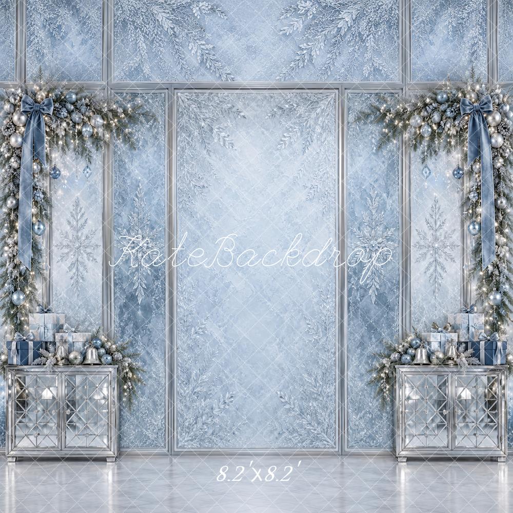 Kate Christmas Icy Blue Silver Snowflake Garland Printed Backdrop Designed by Vertigo Productions