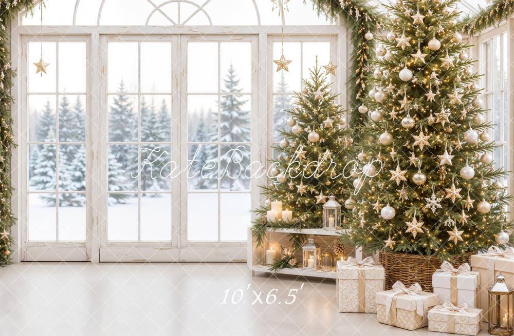 Kate Christmas Tree Indoor White Window Gifts Snowy Printed Backdrop Designed by Emetselch