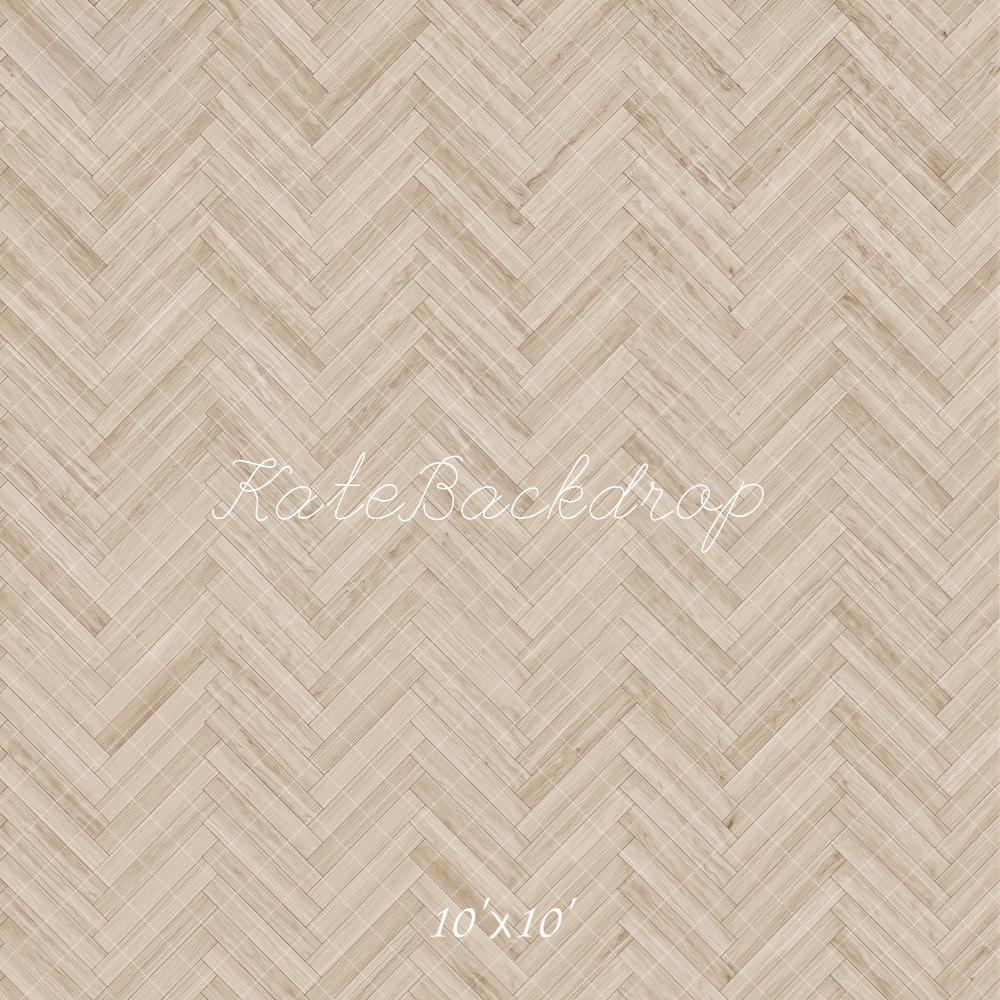 Kate Light Beige Herringbone Wood Texture Printed Floor Backdrop Designed by Kate Image