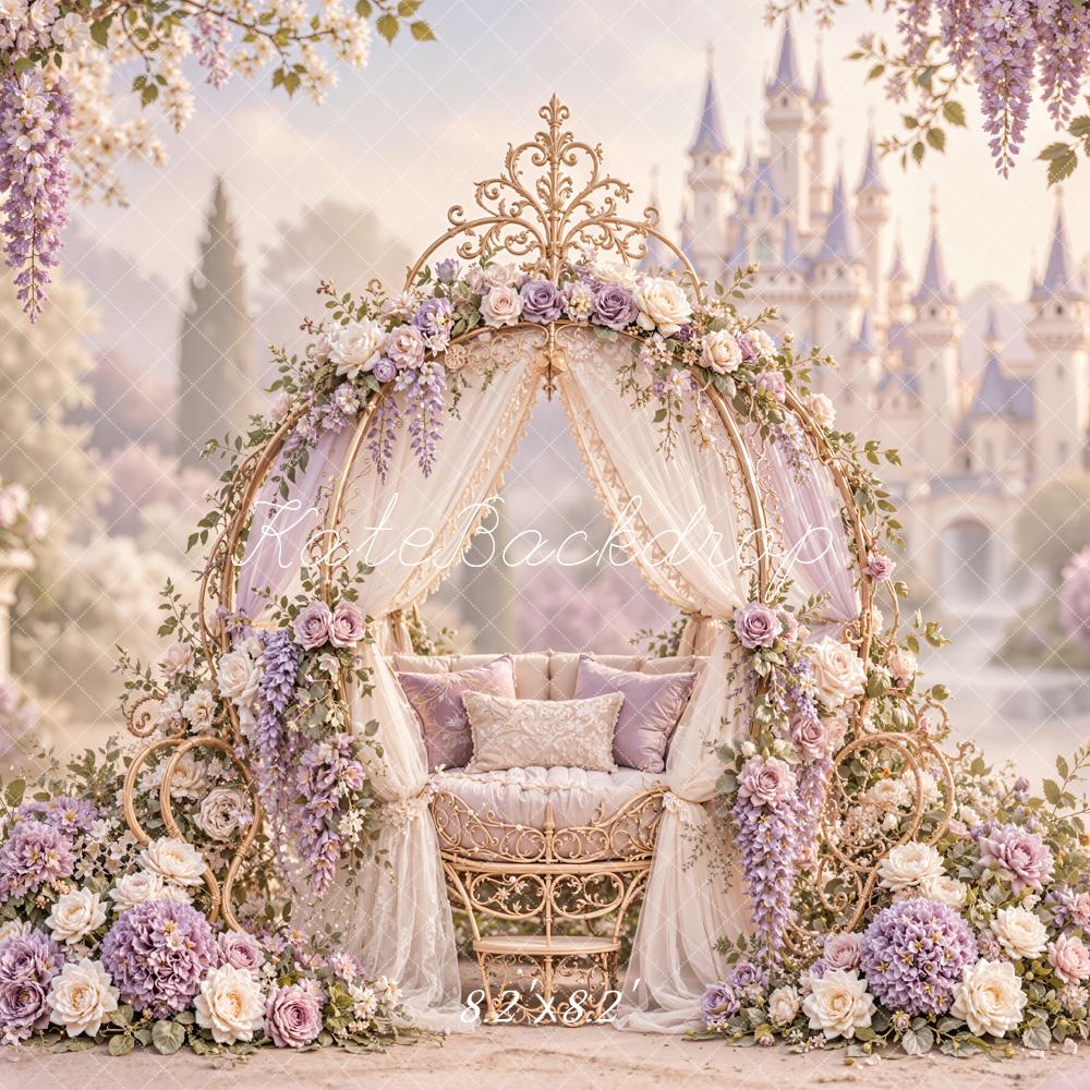 Kate Fairytale Princess Floral Carriage Lace Castle Loveseat Printed Backdrop Designed by Emetselch