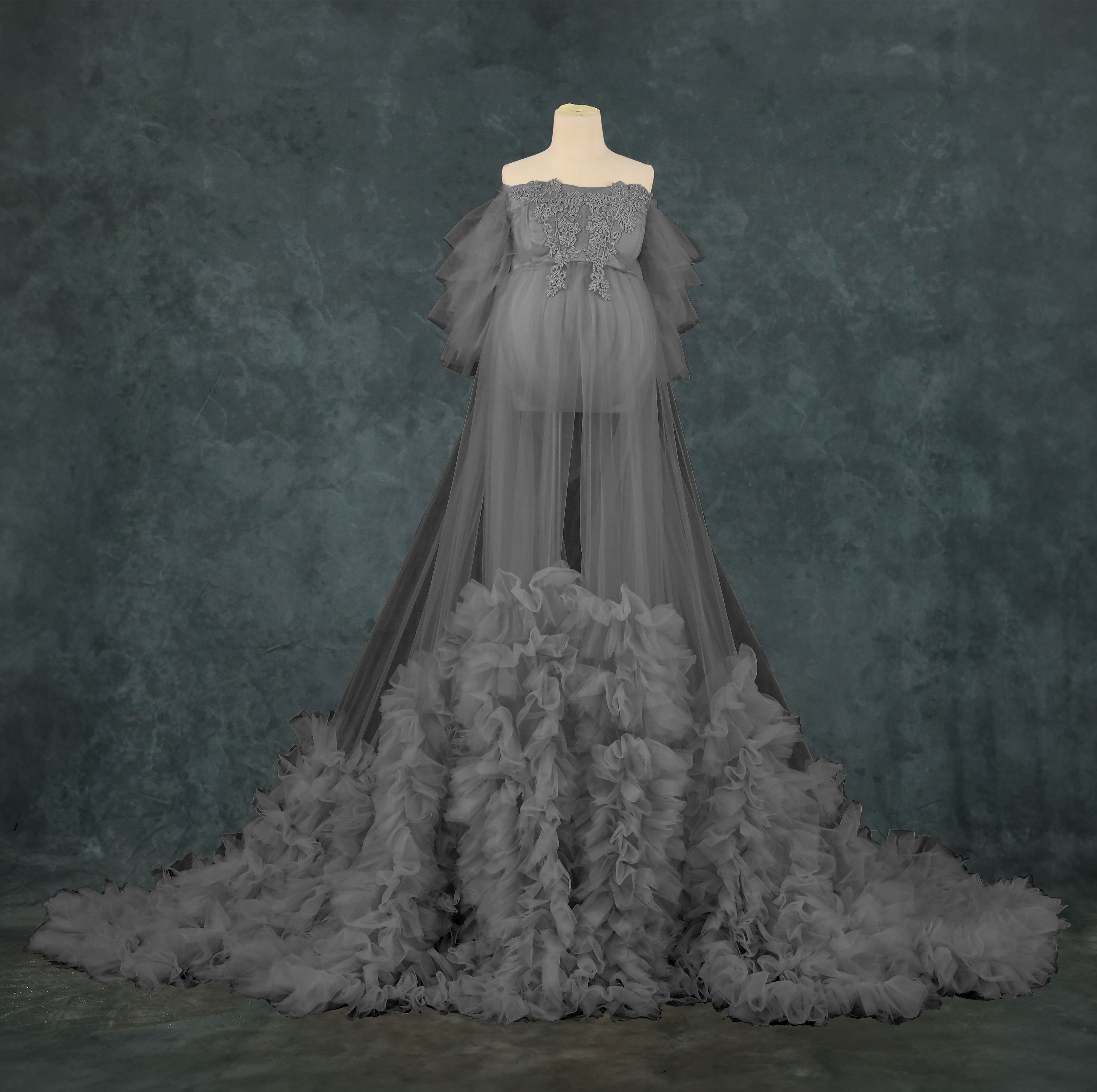 Mesh One Shoulder Trailing Multi Color Maternity Photoshoot Dress