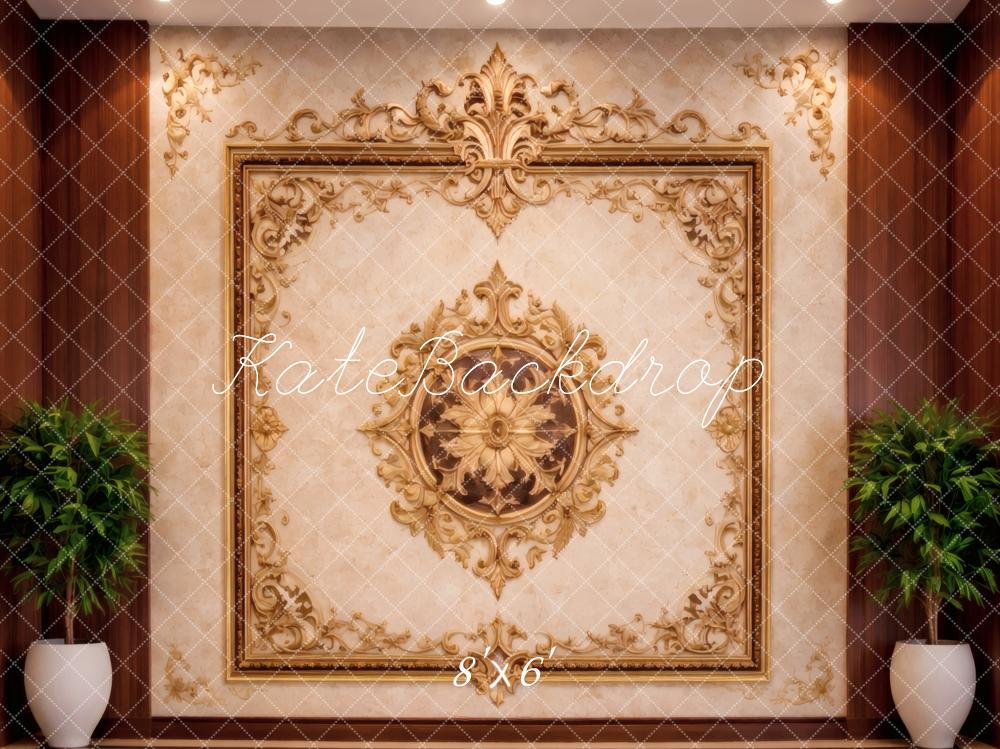 Kate Vintage Wall Ornate Gold with Plants Printed Backdrop Designed by Vertigo Productions