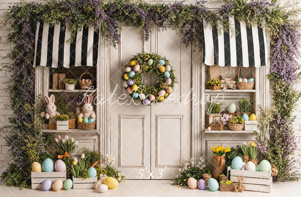 Kate Easter Bunny Pastel Eggs Flower Arch Door Printed Backdrop Designed by Emetselch