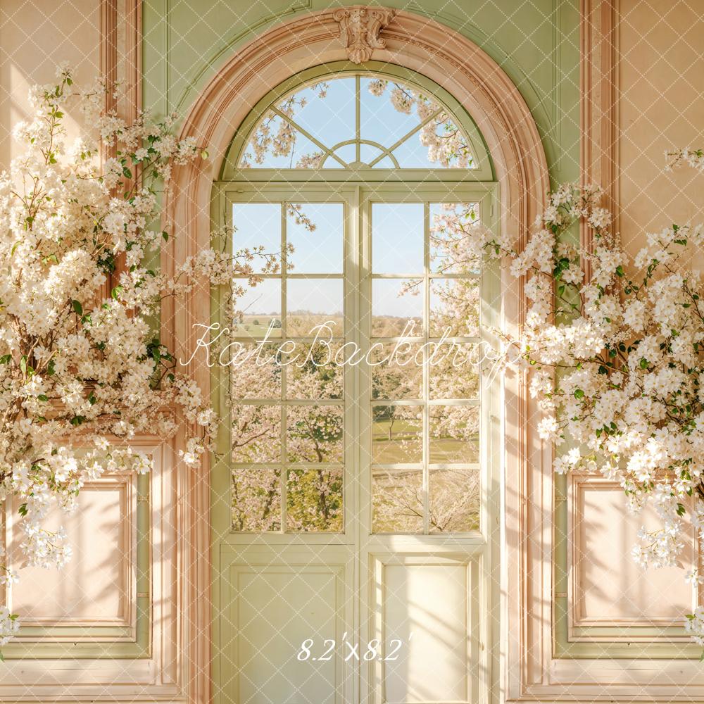 Kate Spring Arch Door White Flower Blossoms Sunlight Backdrop Designed by Emetselch
