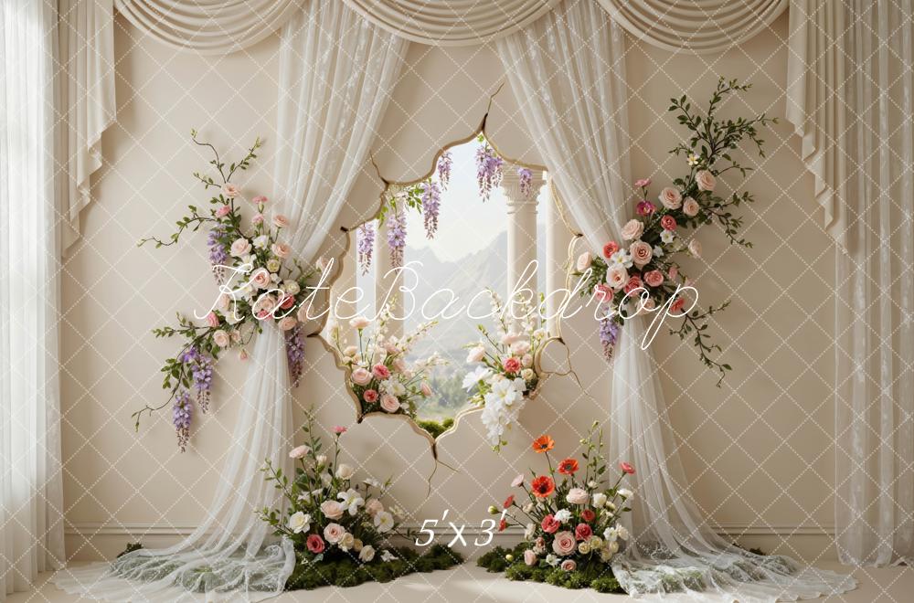 Kate Boho Flower Arch Elegant Drapes Window Backdrop Designed by Mini MakeBelieve