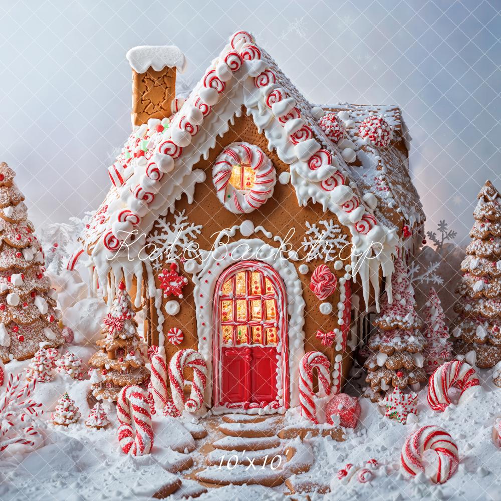 Kate Christmas Tree Gingerbread House Candy Cane Backdrop Designed by Emetselch