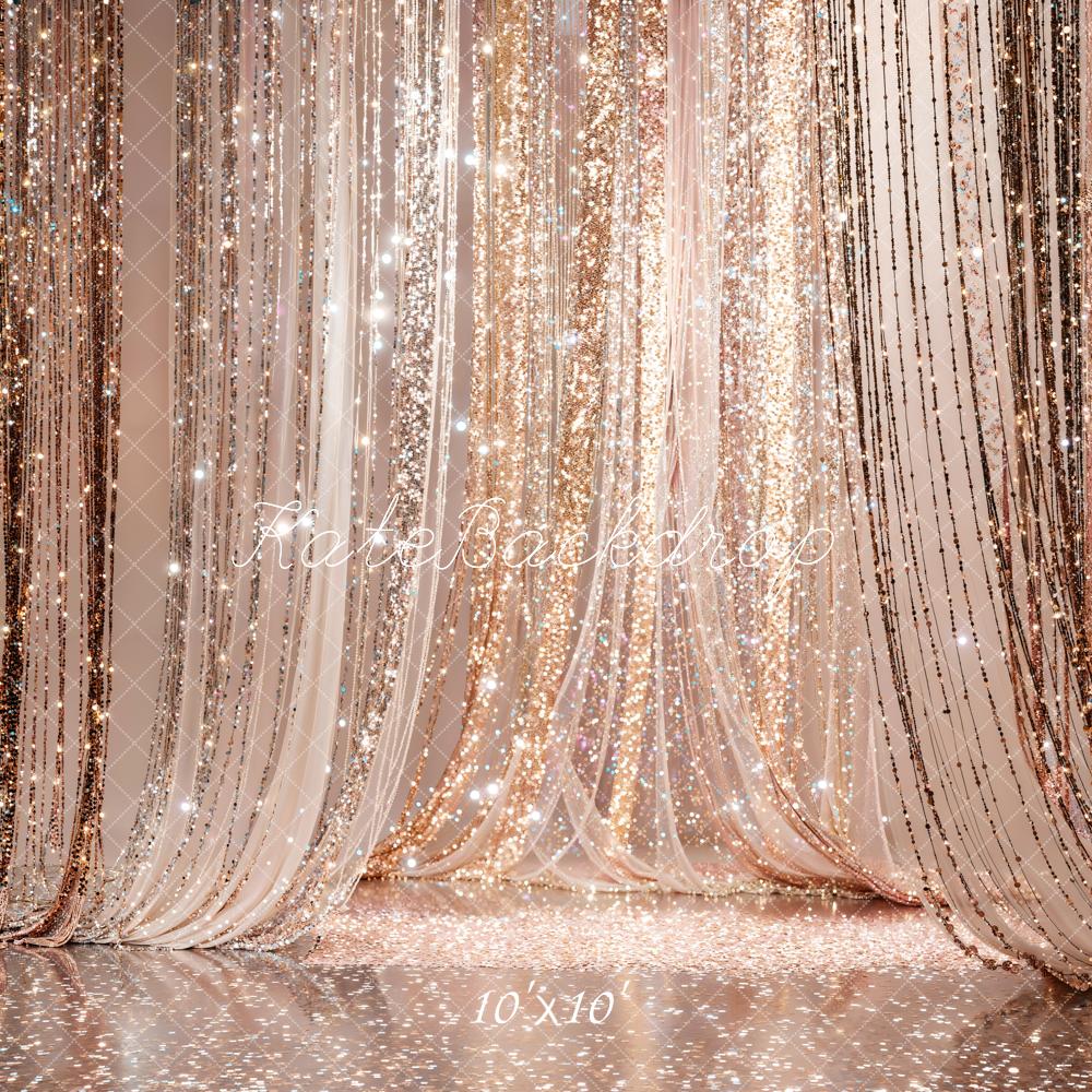 Kate Wedding Gold Glitter Curtain Bokeh Printed Backdrop Designed by Emetselch