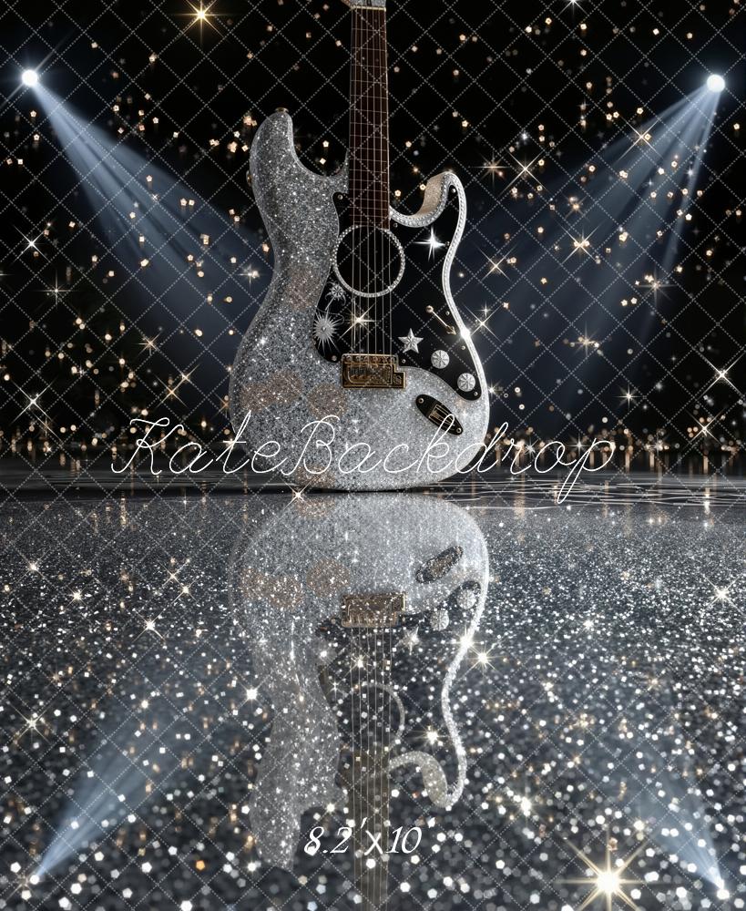 Kate Silver Glitter Guitar Sparkling Lights Backdrop Designed by Emetselch