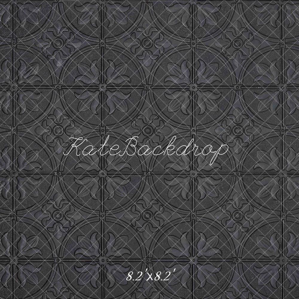 Kate Black Embossed Retro Floor Printed Backdrop Designed by Mini MakeBelieve