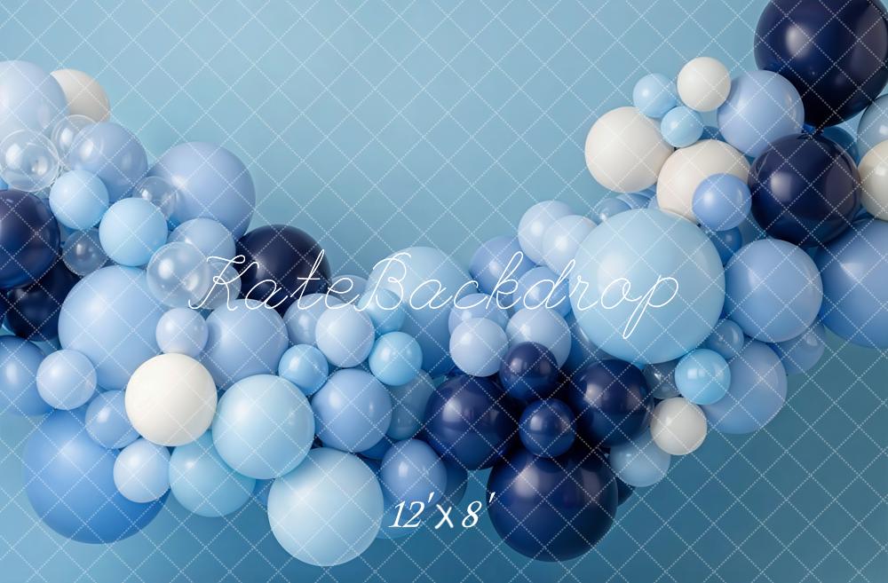 Kate Cake Smash Blue Balloon Garland Printed Backdrop Designed by Emetselch
