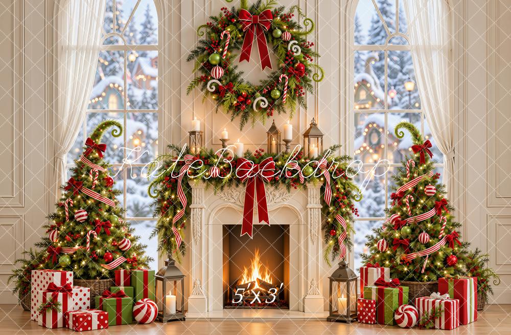 Kate Christmas Fireplace Whoville Wreath Christmas Trees Gifts Printed Backdrop Designed by Emetselch
